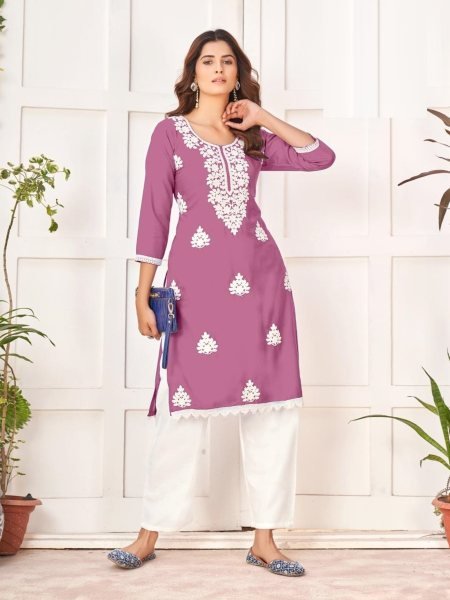 Reyon Chikankari Kurti with plazzo Collection in Wholesale rate  Lucknowi Chikankari Kurtis Wholesale