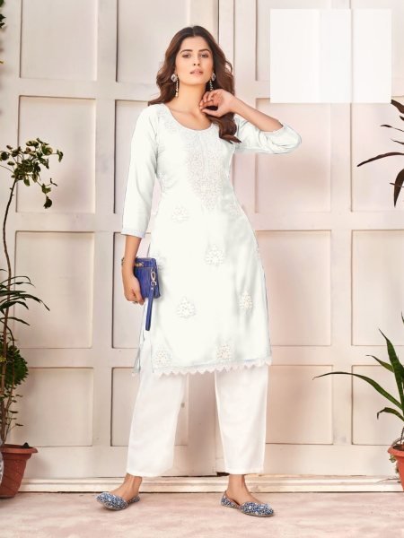 Reyon Chikankari Kurti with plazzo Collection in Wholesale rate  Lucknowi Chikankari Kurtis Wholesale