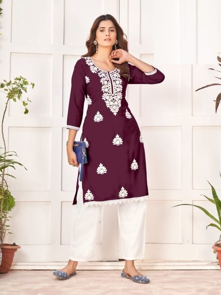 Reyon Chikankari Kurti with plazzo Collection in Wholesale rate  Lucknowi Chikankari Kurtis Wholesale