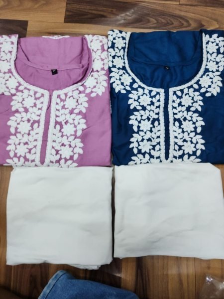 Reyon Chikankari Kurti with plazzo Collection in Wholesale rate  Lucknowi Chikankari Kurtis Wholesale