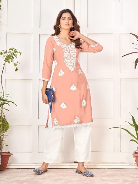 Reyon Chikankari Kurti with plazzo Collection in Wholesale rate  Lucknowi Chikankari Kurtis Wholesale
