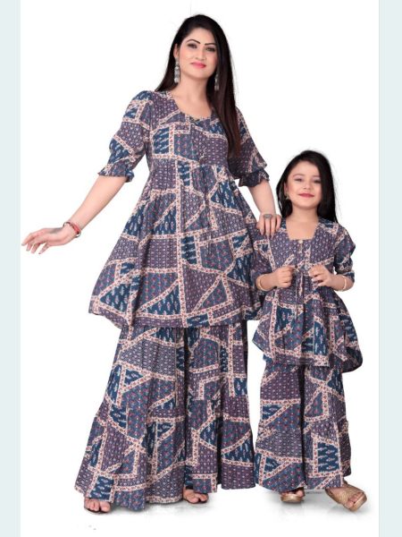 Reyon Printed Mother Daughter  Designed Beautiful Co ord Set Combo Mom-Doughter Collection