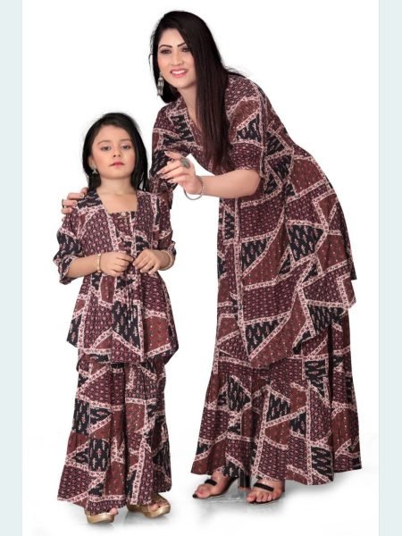 Reyon Printed Mother Daughter  Designed Beautiful Co ord Set Combo Mom-Doughter Collection