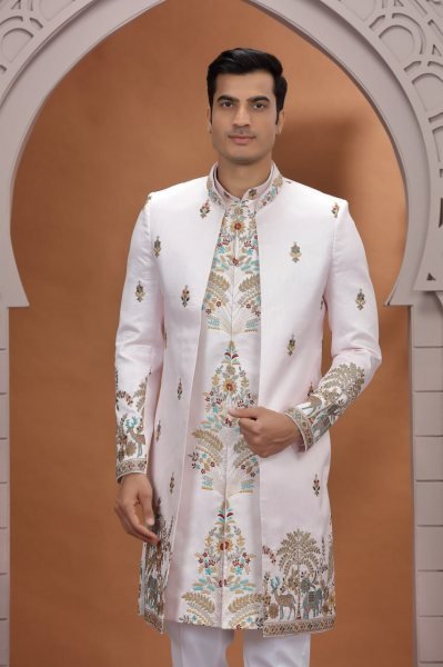 Rich Baby Pink Elegant Art Silk Kurta Pajama Set with Computer Thread Embroidery Work Kurta Pajama Wholesale