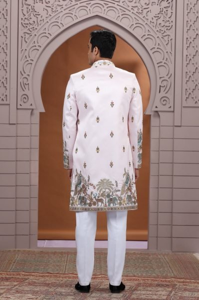 Rich Baby Pink Elegant Art Silk Kurta Pajama Set with Computer Thread Embroidery Work Kurta Pajama Wholesale