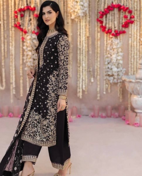 Rich Black Georgette Embroidery Suit Set with Dupatta Festive Look Ready To Wear Collection