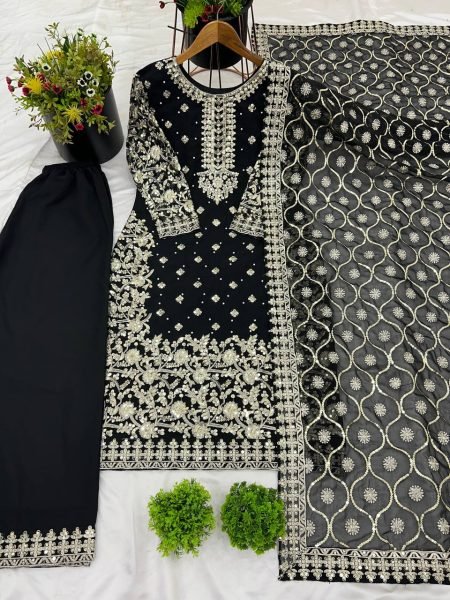 Rich Black Georgette Embroidery Suit Set with Dupatta Festive Look Ready To Wear Collection