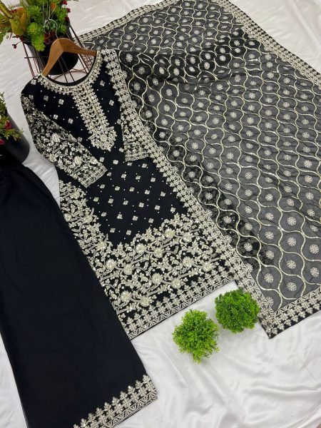 Rich Black Georgette Embroidery Suit Set with Dupatta Festive Look Ready To Wear Collection