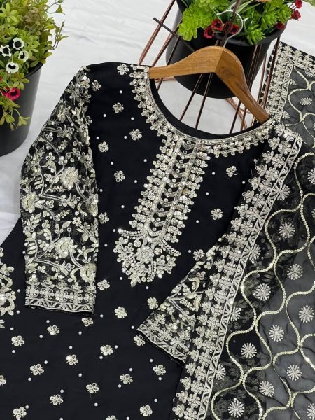 Rich Black Georgette Embroidery Suit Set with Dupatta Festive Look Ready To Wear Collection