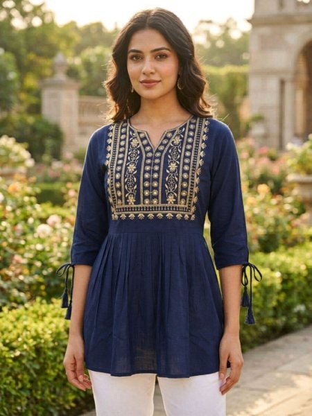 Rich Blue Designer Daily Wear Short Top Collection for Boutique Buyers