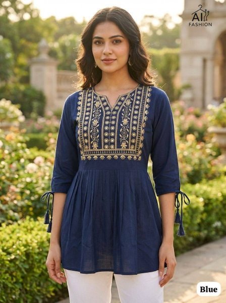 Rich Blue Designer Daily Wear Short Top Collection for Boutique Buyers Tunics kurti