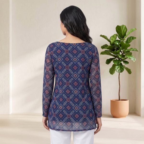 Rich Blue Soft Georgette Short Kurti with Digital Bandhani Print for Festive Look Full Set Kurti
