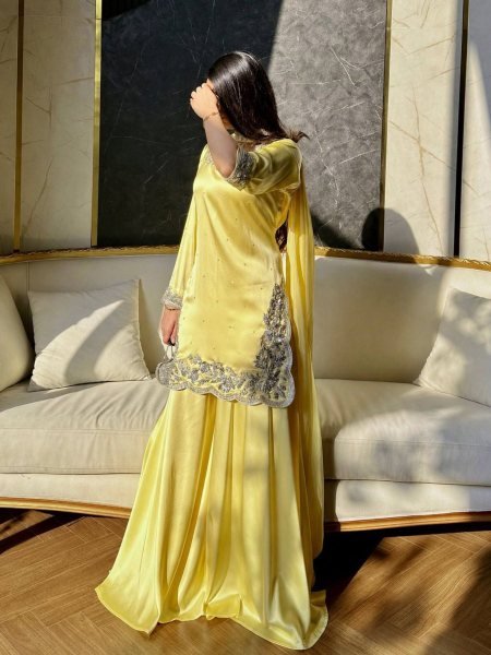 Rich Chic Pastel Yellow Devsena Silk Heavy Embroidered Sequence Work Top Plazzo Set with Organza Designer Dupatta  Ready To Wear Suit