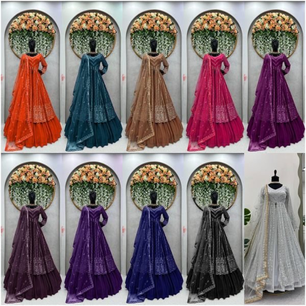 Coffee Brown Sequin Lehenga Set with Embroidered Blouse Mehendi Ready Look Ready To Wear Collection