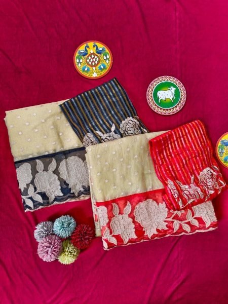 Rich Cream Red Designer Zari Tissue Saree with Beautiful All Over Butti and Woven Blouse Silk Sarees Wholesale
