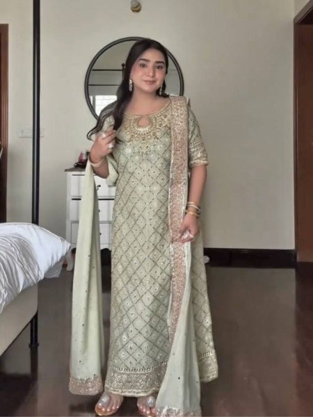 Rich Faux Georgette Embroidered Mirror Work Suit with Pant and Dupatta for Ethnic Wear  Ready To Wear Suit