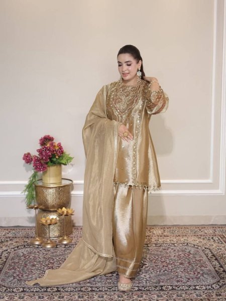 Rich Gold Farshi Salwar Suit Perfect For Festive Dressing and High Demand Resale  