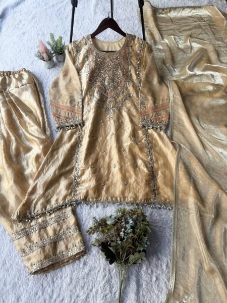 Rich Gold Farshi Salwar Suit Perfect For Festive Dressing and High Demand Resale  Ready To Wear Collection