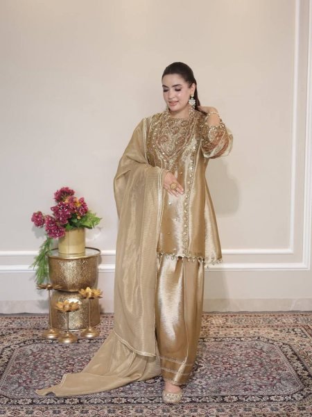 Rich Gold Farshi Salwar Suit Perfect For Festive Dressing and High Demand Resale  Ready To Wear Collection