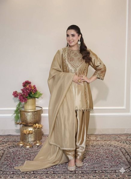Rich Gold Farshi Salwar Suit Perfect For Festive Dressing and High Demand Resale  Ready To Wear Collection