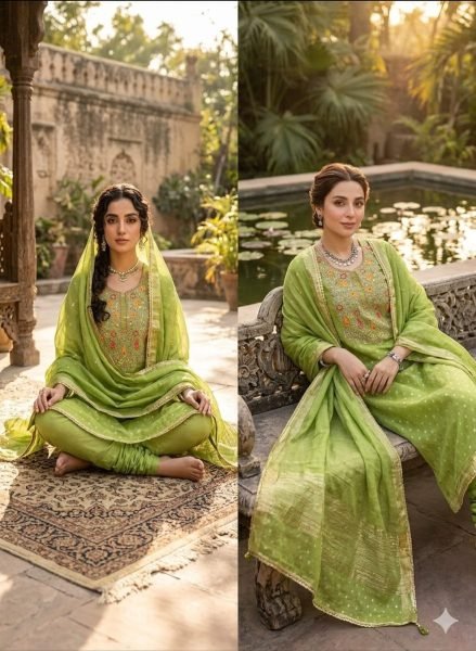 Rich Green Simmer Silk Jacquard Booti Suit with Kodding Sequin Work at Wholesale Rate Color Set Matching Dress Material Wholesale