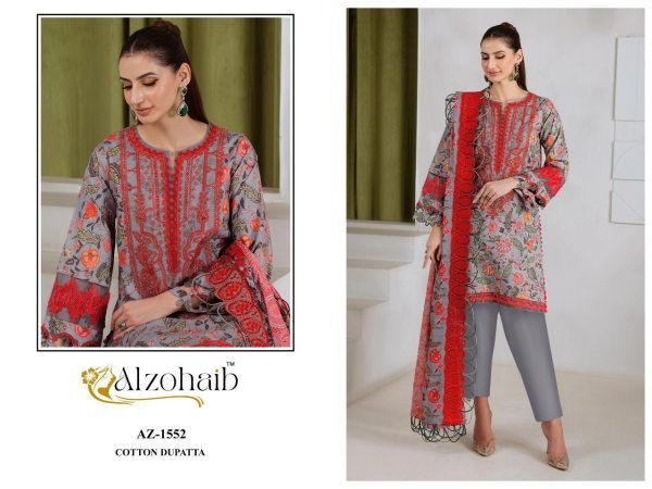 Rich Grey Pure Cotton Ethnic Suit with Semi Lawn Bottom and Printed Dupatta Pakistani Suits Wholesale