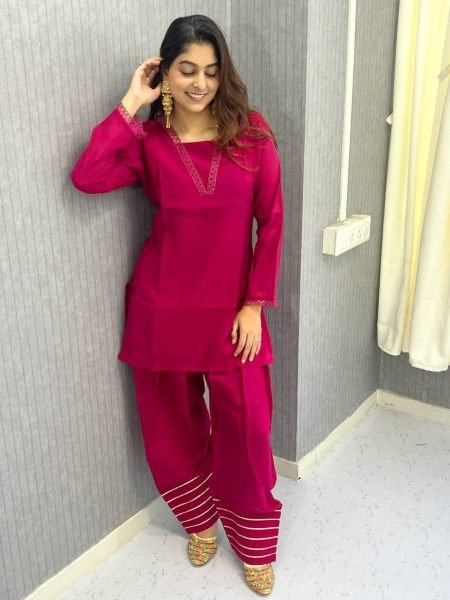 Rich Hot Pink Designer Anarkali Suit with Coding Sequin Work and Lace Dupatta at Wholesale Rate 