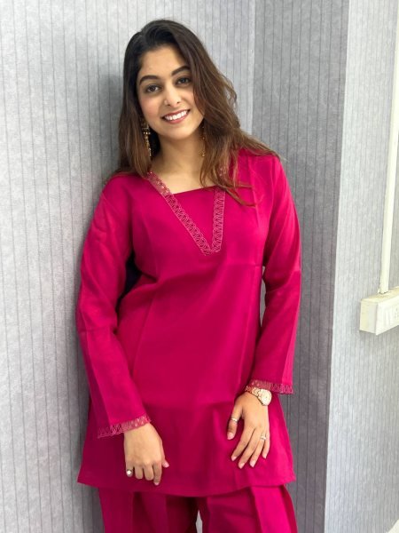 Rich Hot Pink Designer Anarkali Suit with Coding Sequin Work and Lace Dupatta at Wholesale Rate CO ORD Sets