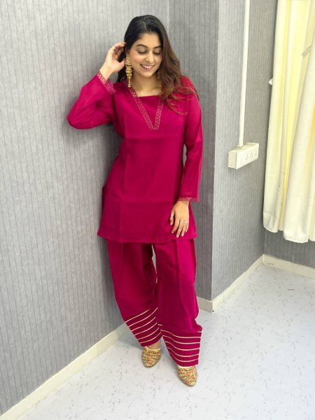 Rich Hot Pink Designer Anarkali Suit with Coding Sequin Work and Lace Dupatta at Wholesale Rate CO ORD Sets