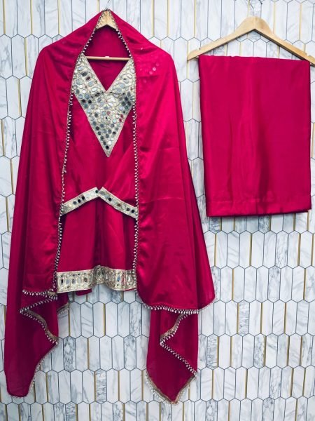 Rich Hot Pink Sharara Set Heavy Embroidery Mirror Work Soft Silk Fabric  Ready To Wear Collection