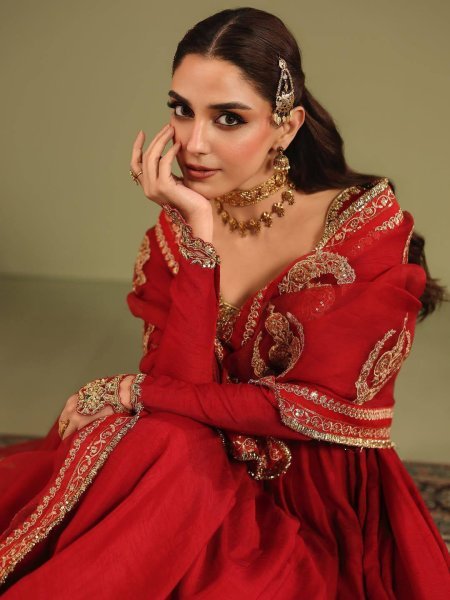 Rich Look Red Chinon Silk Embroidered Gown Set with Pant and Georgette Dupatta Ready To Wear Collection
