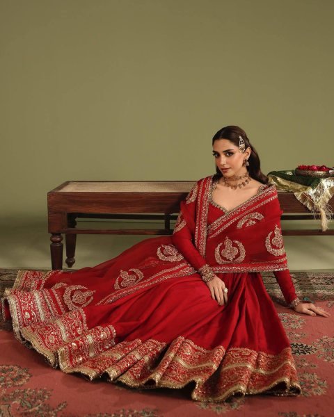 Rich Look Red Chinon Silk Embroidered Gown Set with Pant and Georgette Dupatta Ready To Wear Collection