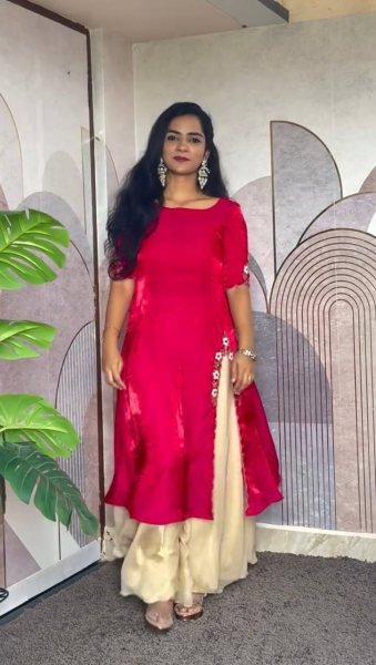 Rich Look Red Silk Kurti Palazzo Set for Wedding Season Anarkali Kurtis 