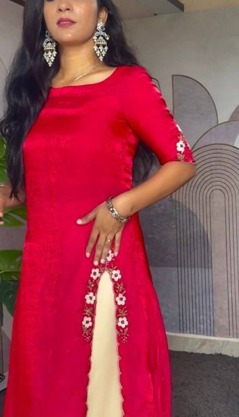 Rich Look Red Silk Kurti Palazzo Set for Wedding Season Anarkali Kurtis 