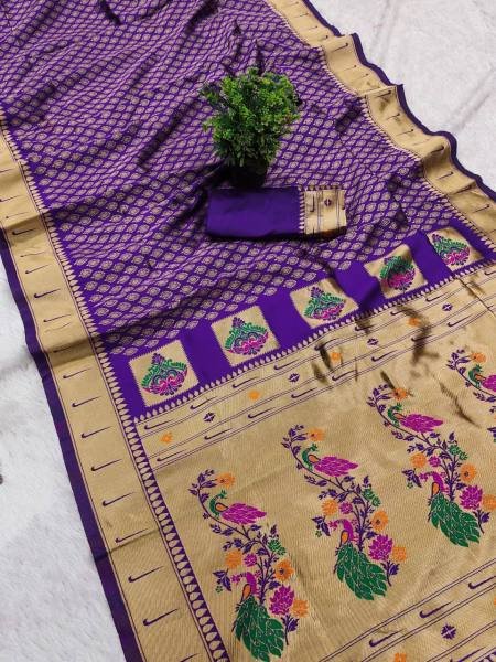 Rich Paithani Saree with Meenakari Pallu And Buti Brocade Blouse Silk Sarees Wholesale