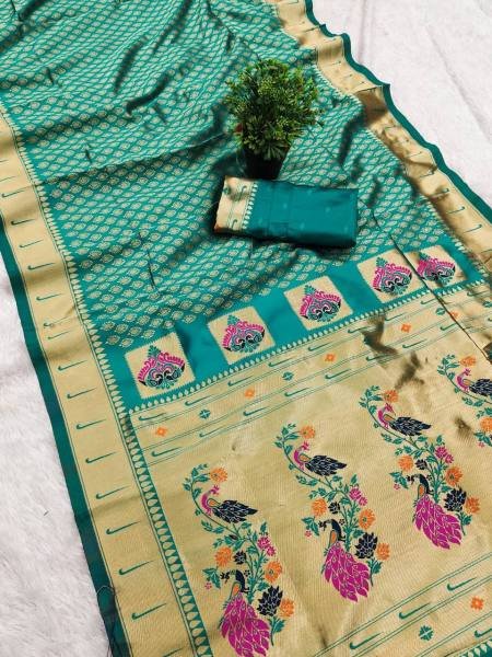 Rich Paithani Saree with Meenakari Pallu And Buti Brocade Blouse Silk Sarees Wholesale