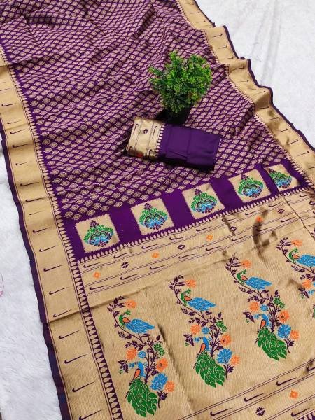 Rich Paithani Saree with Meenakari Pallu And Buti Brocade Blouse Silk Sarees Wholesale