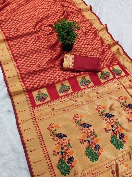 Rich Paithani Saree with Meenakari Pallu And Buti Brocade Blouse Silk Sarees Wholesale