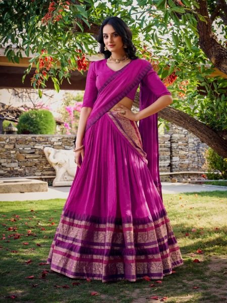 Rich Pink Pure Chanderi Lehenga with Canvas Stitching and Micro Cotton Inner 