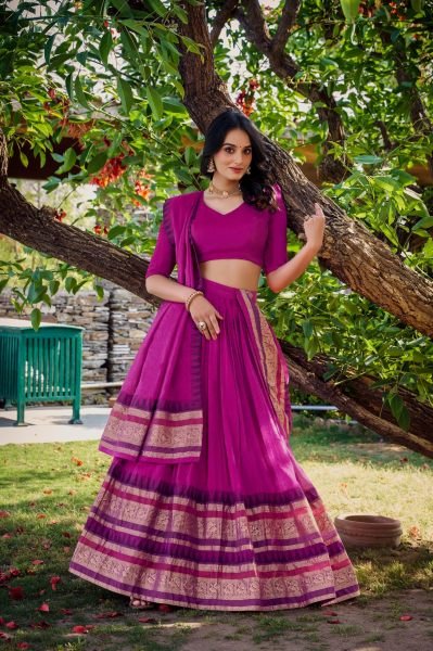 Rich Pink Pure Chanderi Lehenga with Canvas Stitching and Micro Cotton Inner Half Saree Lehenga