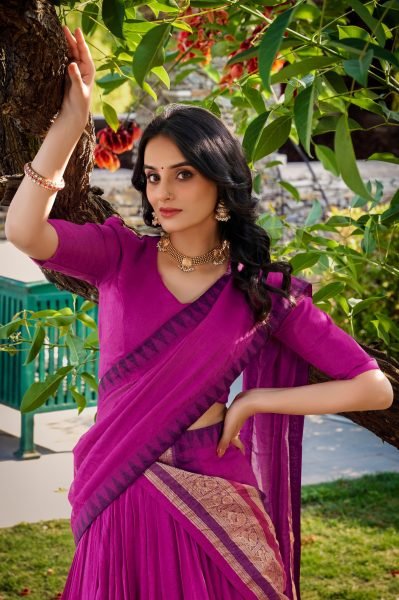 Rich Pink Pure Chanderi Lehenga with Canvas Stitching and Micro Cotton Inner Half Saree Lehenga