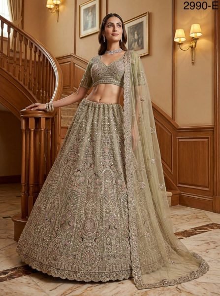 Rich Pista Embroidered Lehenga Choli for Bride and Reception Wear Bridal Lehenga Choli