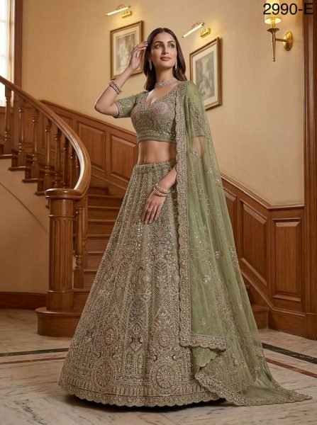 Rich Pista Embroidered Lehenga Choli for Bride and Reception Wear Bridal Lehenga Choli