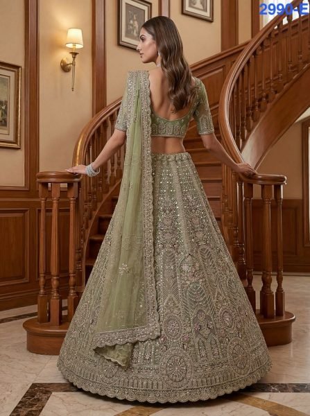 Rich Pista Embroidered Lehenga Choli for Bride and Reception Wear Bridal Lehenga Choli