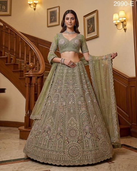 Rich Pista Embroidered Lehenga Choli for Bride and Reception Wear Bridal Lehenga Choli