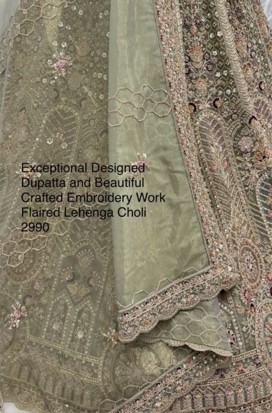 Rich Pista Embroidered Lehenga Choli for Bride and Reception Wear Bridal Lehenga Choli