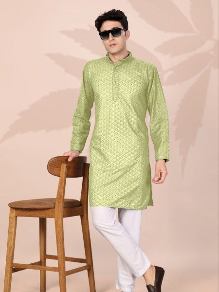 Rich Pista Lucknowi Kurta for Men with Full Sleeves at Manufacturer Rate 