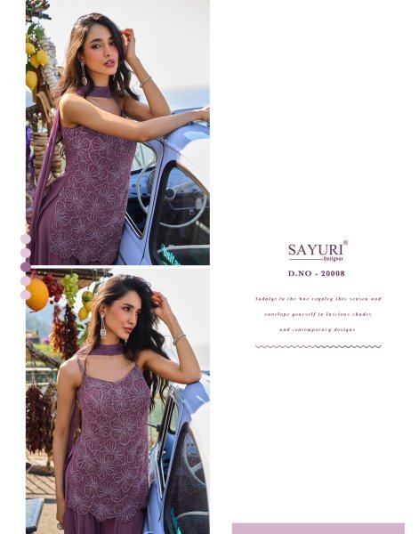 Rich Purple Designer Spaghetti Style Real Georgette Kurti Sharara Set at Wholesale Designer Plazzo Salwar Suits Wholesale