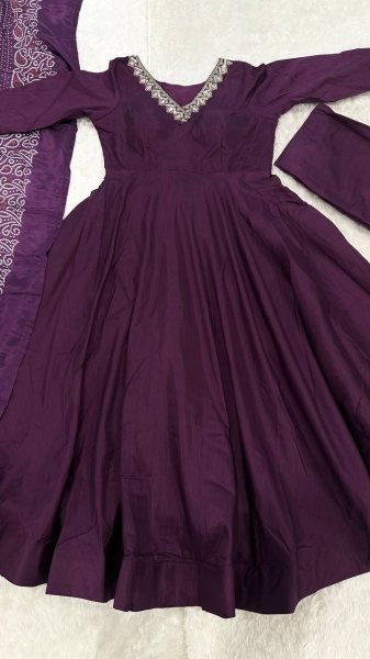 Rich Purple Jalpari Silk Anarkali Palazzo Set with Dori and Sequin Work at Manufacturer  Ready To Wear Collection