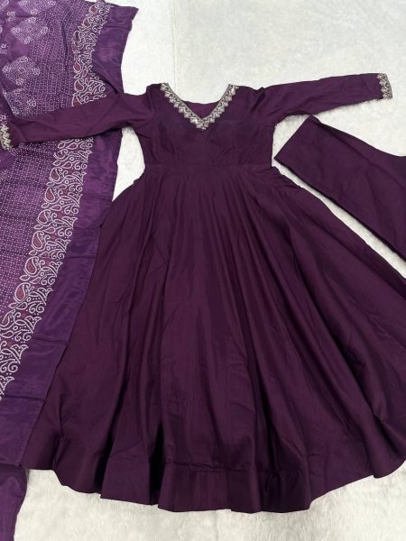 Rich Purple Jalpari Silk Anarkali Palazzo Set with Dori and Sequin Work at Manufacturer  Ready To Wear Collection